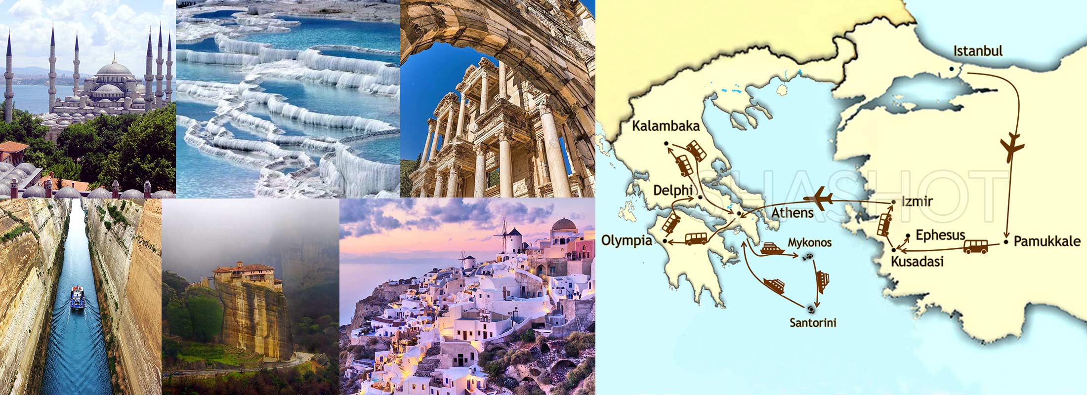 15 DAYS TURKEY GREECE PACKAGE TOUR ISTANBUL PAMUKKALE EPHESUS ATHENS EPIDAURUS MYCENAE OLYMPIA DELPHI METEORA MYKONOS SANTORINI