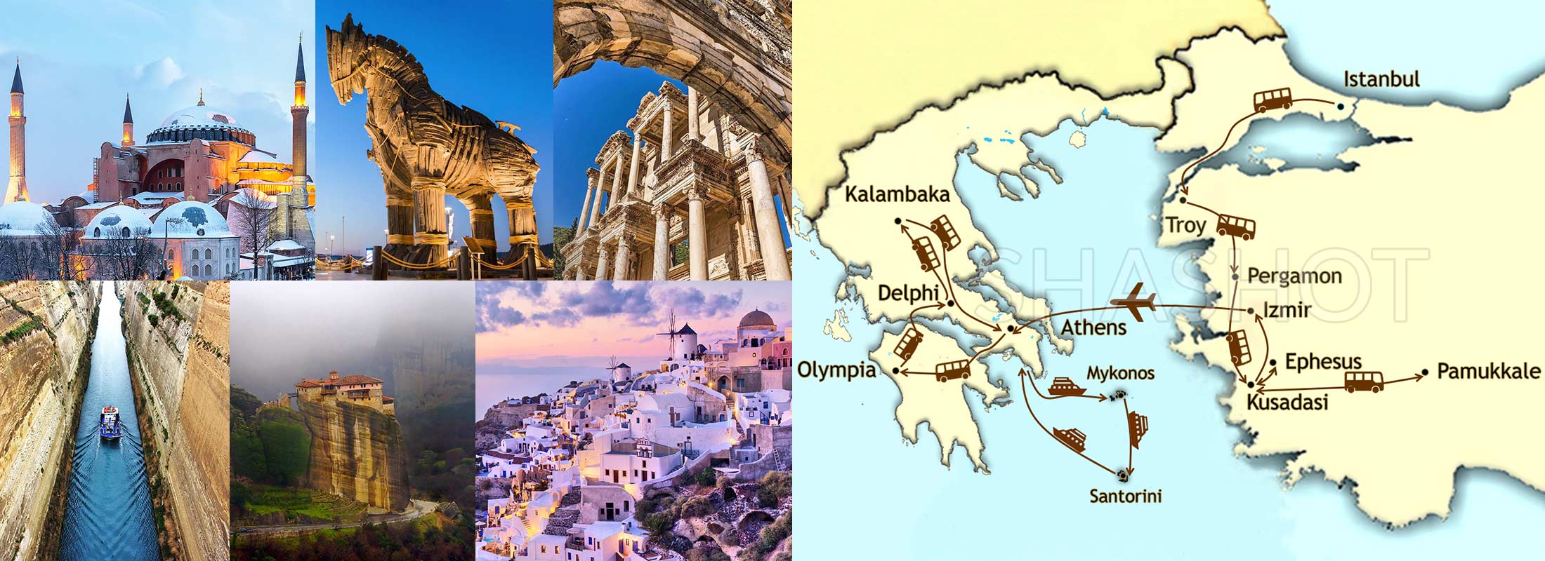 istanbul-troy-pergamon-ephesus-pamukkale-hierapolis-athens-olympia-meteora-delphi-mykonos-santorini-greece-turkey-package-tours-map